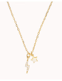 CZ Lightning Bolt & Star Pendant Necklace