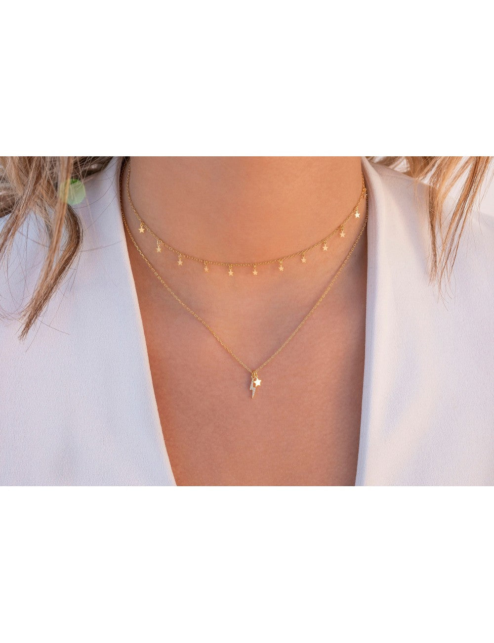 CZ Lightning Bolt & Star Pendant Necklace