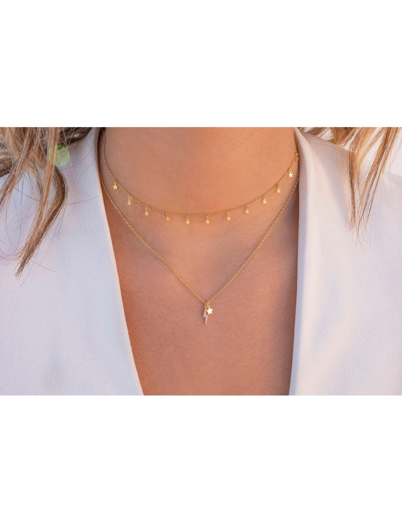 CZ Lightning Bolt & Star Pendant Necklace