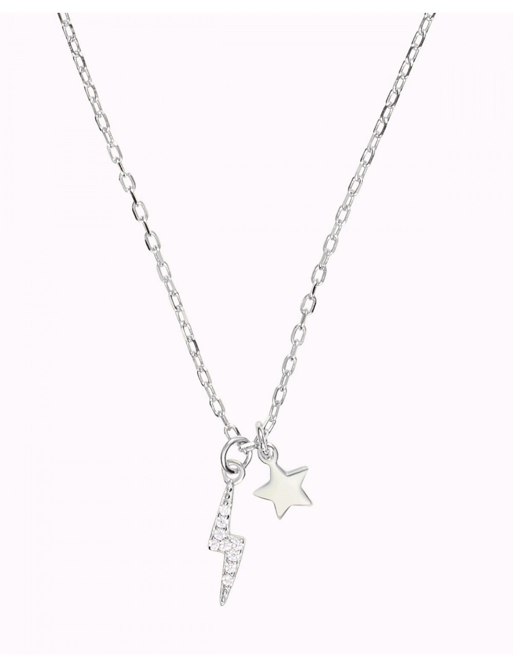 CZ Lightning Bolt & Star Pendant Necklace