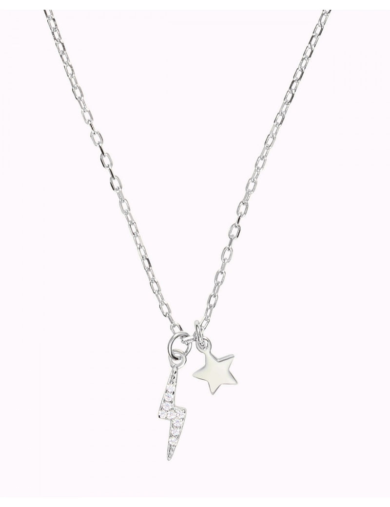 CZ Lightning Bolt & Star Pendant Necklace