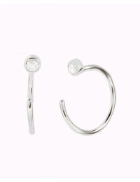 Tiny CZ Open Huggie Hoop Earrings - Ear hugger, Available in Black and White