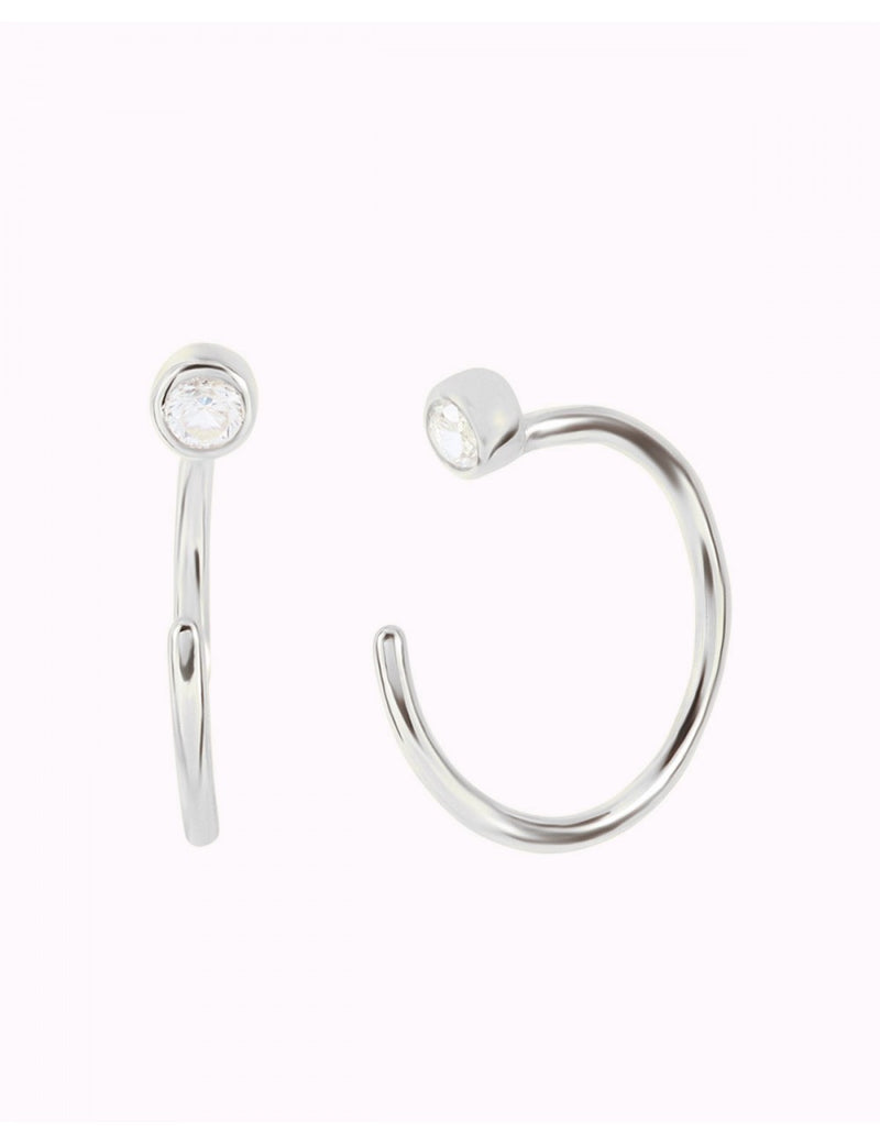 Tiny CZ Open Huggie Hoop Earrings - Ear hugger, Available in Black and White