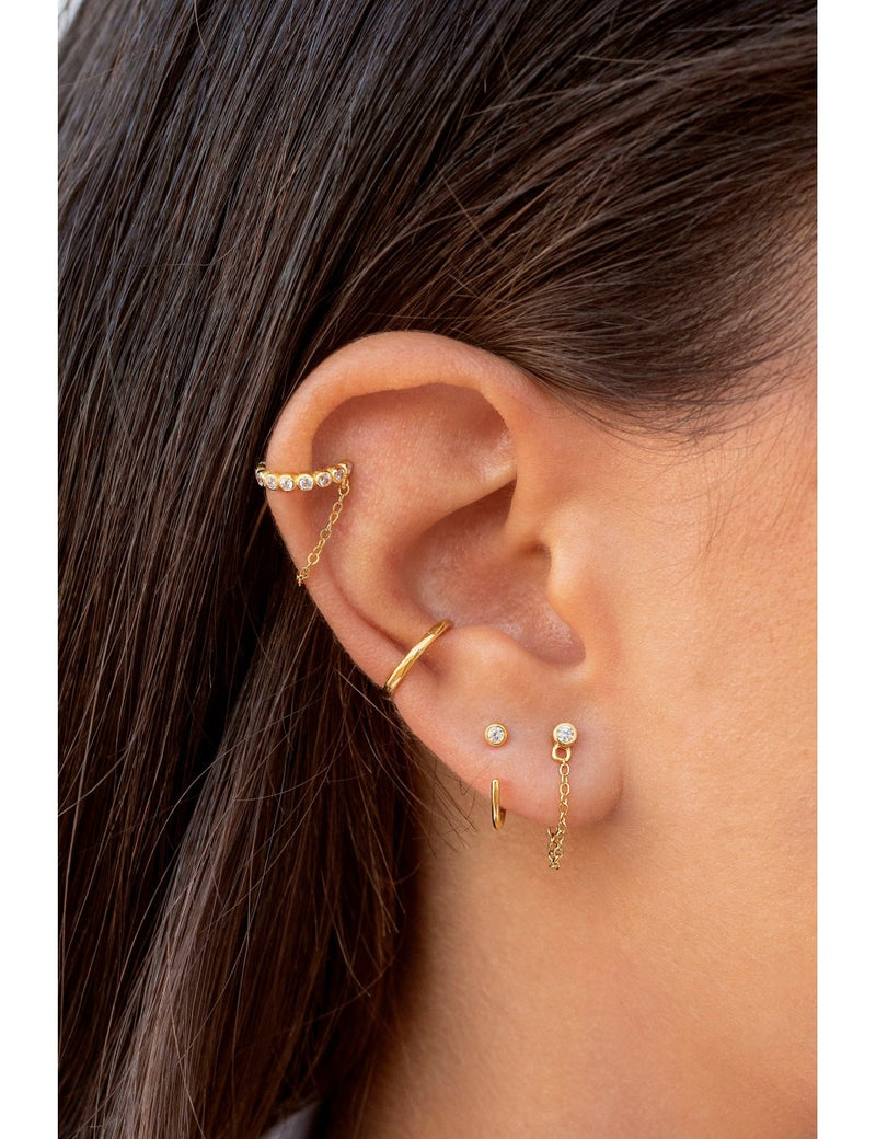 Tiny CZ Open Huggie Hoop Earrings - Ear hugger, Available in Black and White