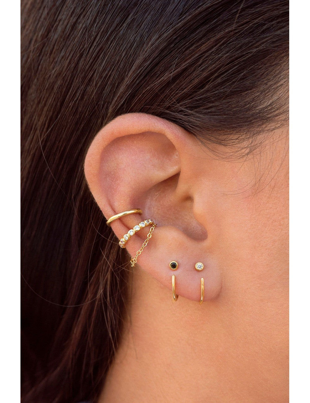 Tiny CZ Open Huggie Hoop Earrings - Ear hugger, Available in Black and White