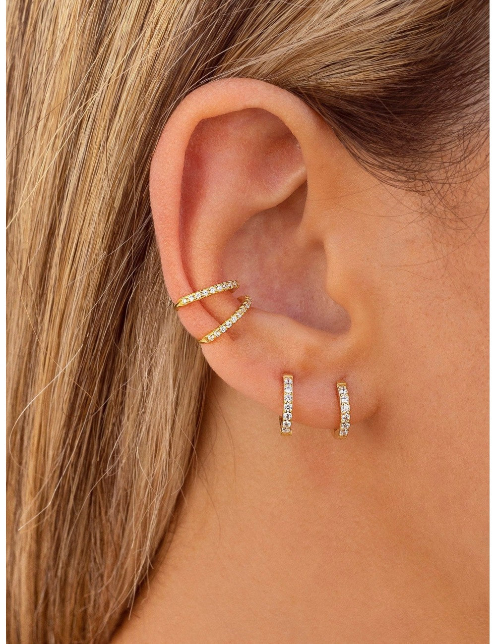 CZ Second Hole Huggie Hoop Earrings - Two Sizes Available
