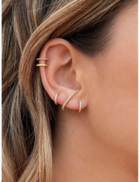 CZ Second Hole Huggie Hoop Earrings - Two Sizes Available