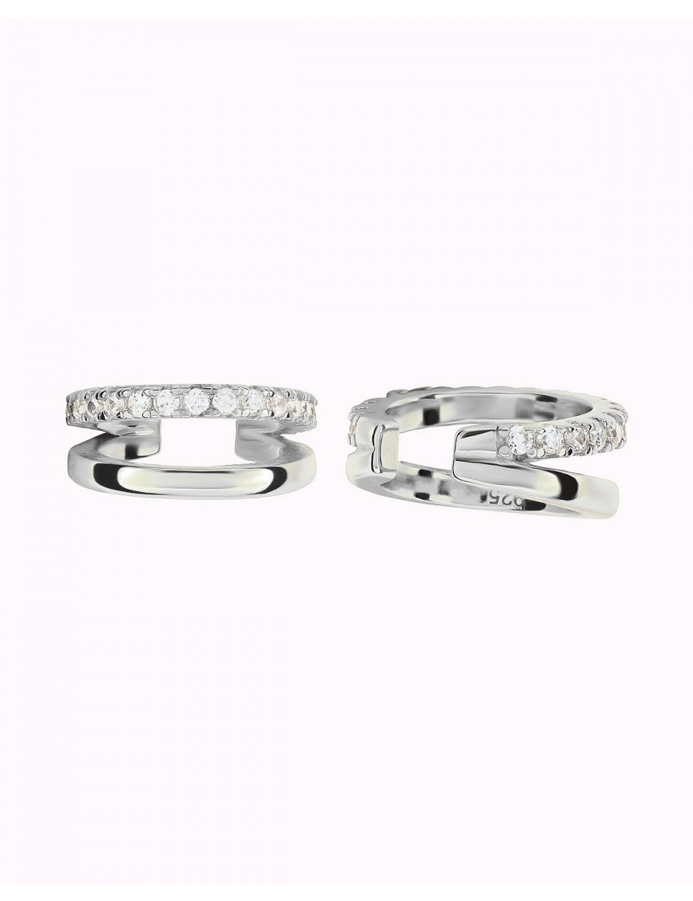Pave CZ Double Band Conch Ear Cuff Earrings