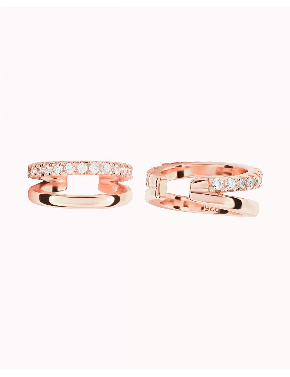 Pave CZ Double Band Conch Ear Cuff Earrings