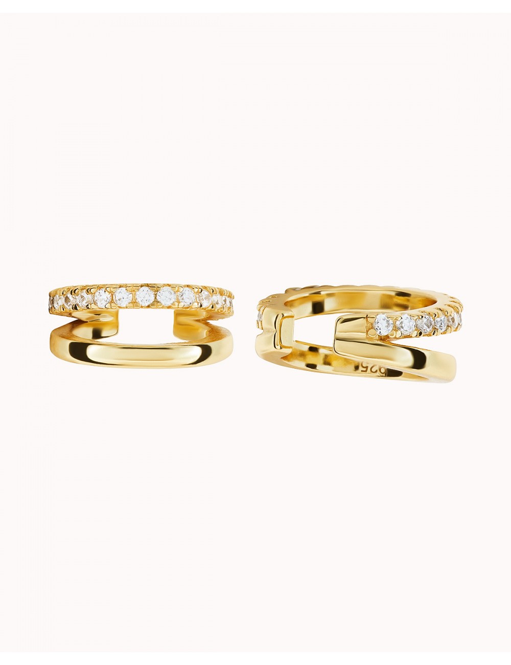 Pave CZ Double Band Conch Ear Cuff Earrings