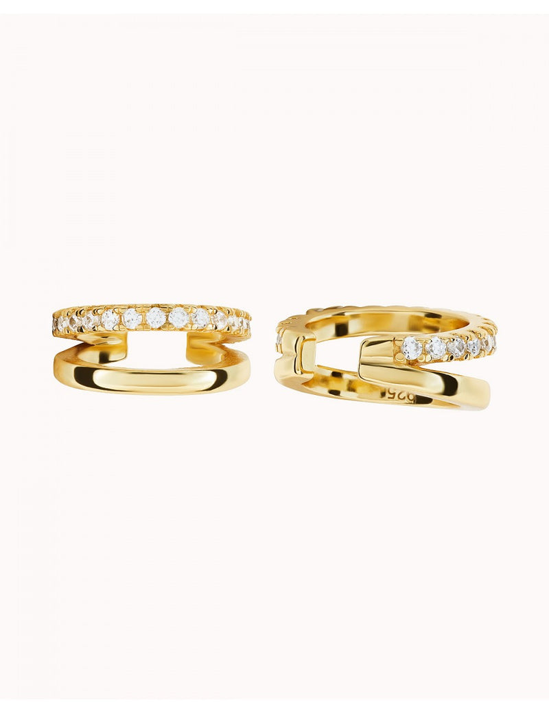 Pave CZ Double Band Conch Ear Cuff Earrings