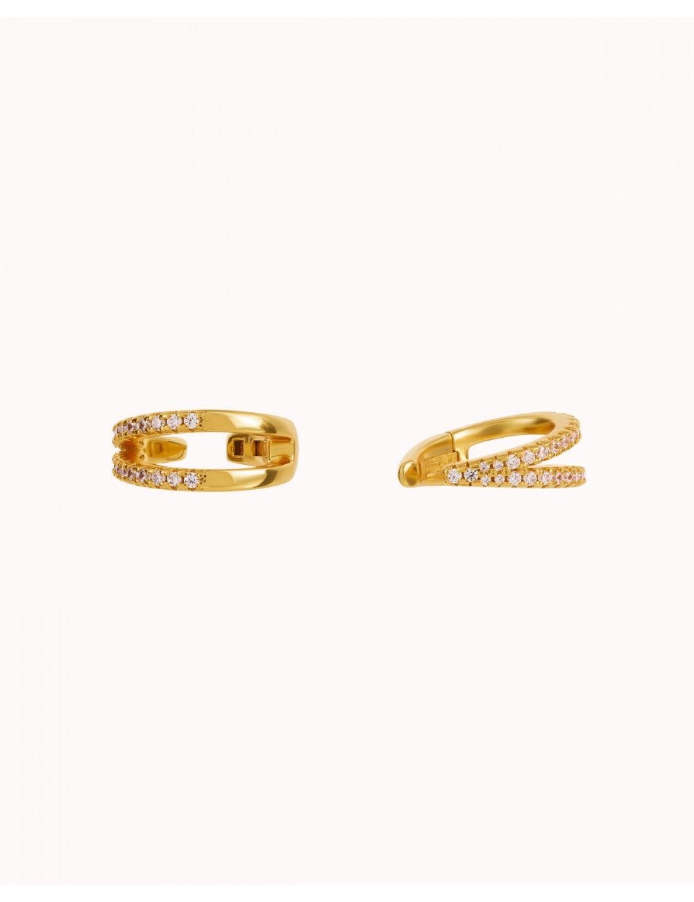 Pendientes conch ear cuff de doble banda con circonitas y sistema de bisagra