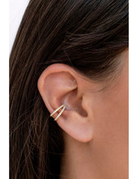 Pendientes conch ear cuff de doble banda con circonitas y sistema de bisagra