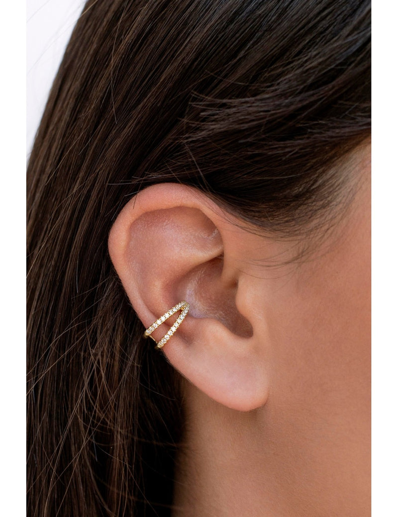 Pendientes conch ear cuff de doble banda con circonitas y sistema de bisagra