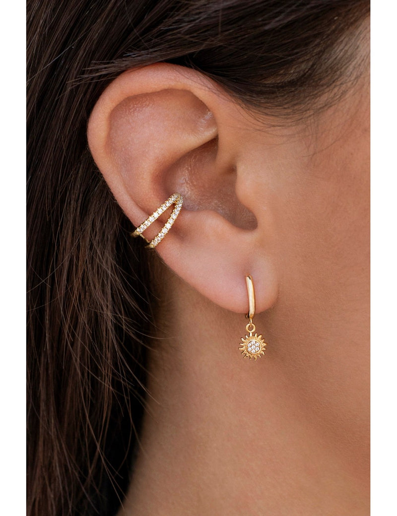 Pendientes conch ear cuff de doble banda con circonitas y sistema de bisagra