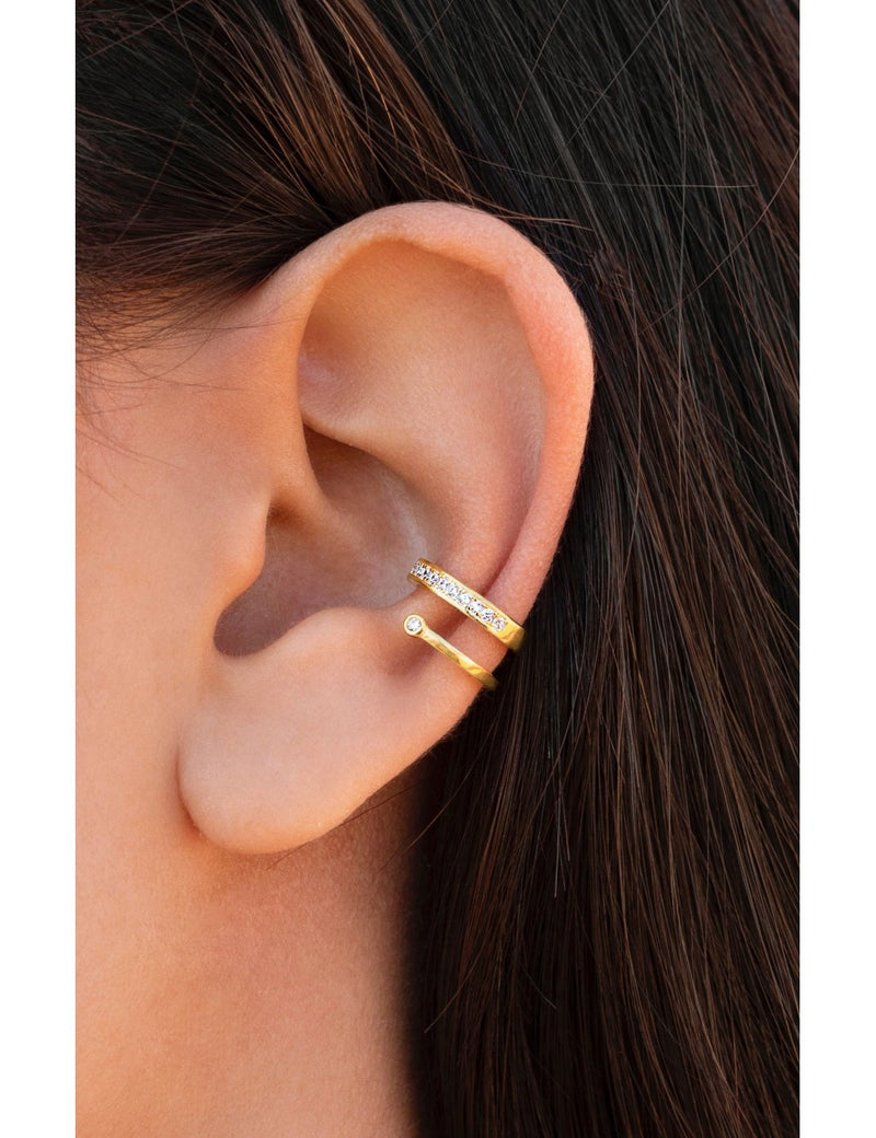 Double Band Conch Ear Cuff Earrings with CZ