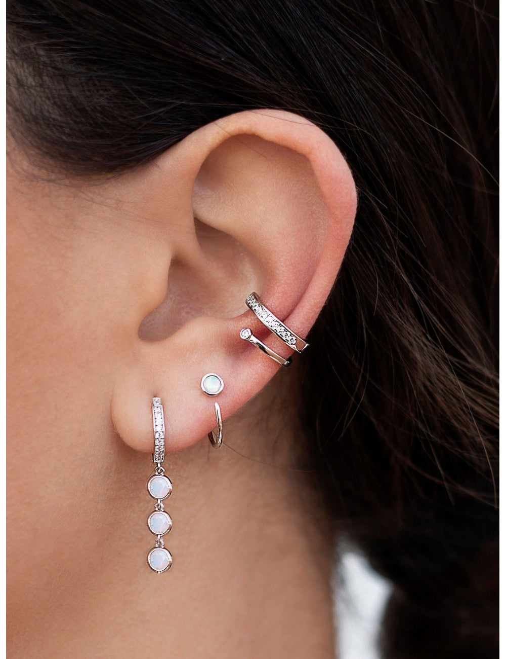 Double Band Conch Ear Cuff Earrings with CZ