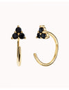 Open Black CZ Flower Shaped Huggie Hoop Earrings - Ear Hugger