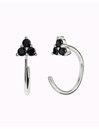 Open Black CZ Flower Shaped Huggie Hoop Earrings - Ear Hugger