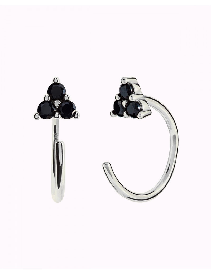 Open Black CZ Flower Shaped Huggie Hoop Earrings - Ear Hugger