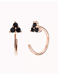 Open Black CZ Flower Shaped Huggie Hoop Earrings - Ear Hugger