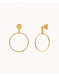 Bar & Circle Front Hoop Long Stud Earrings