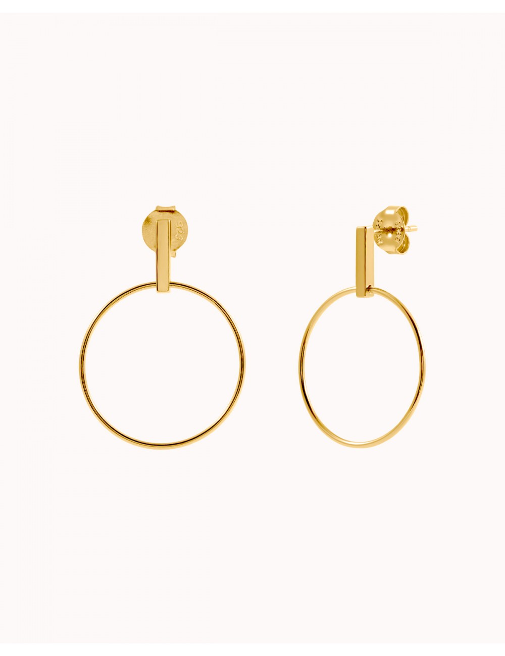 Bar & Circle Front Hoop Long Stud Earrings