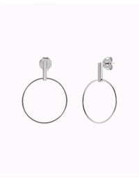 Bar & Circle Front Hoop Long Stud Earrings