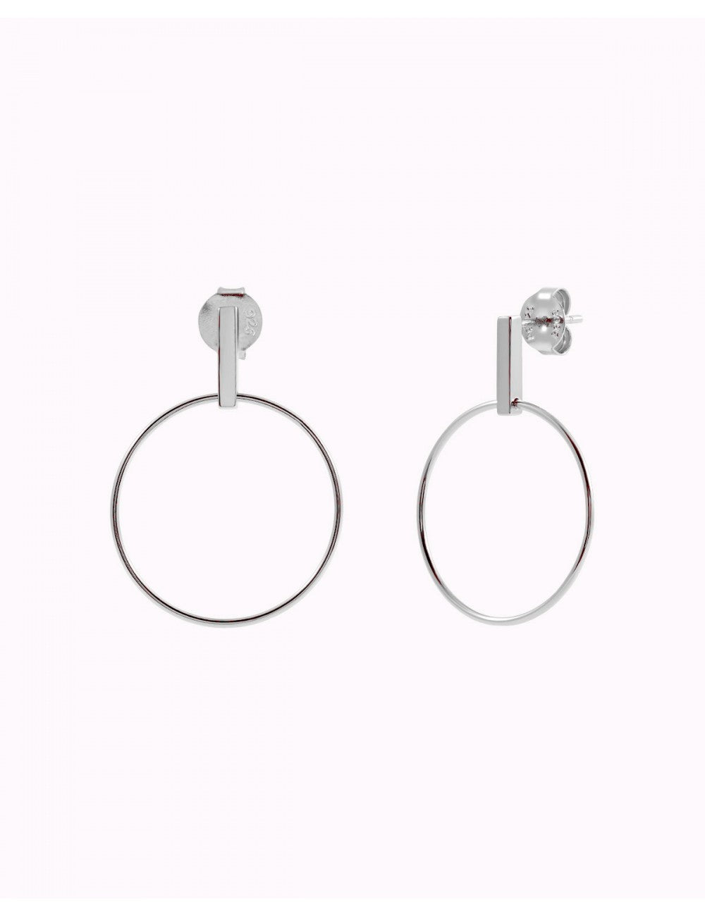 Bar & Circle Front Hoop Long Stud Earrings