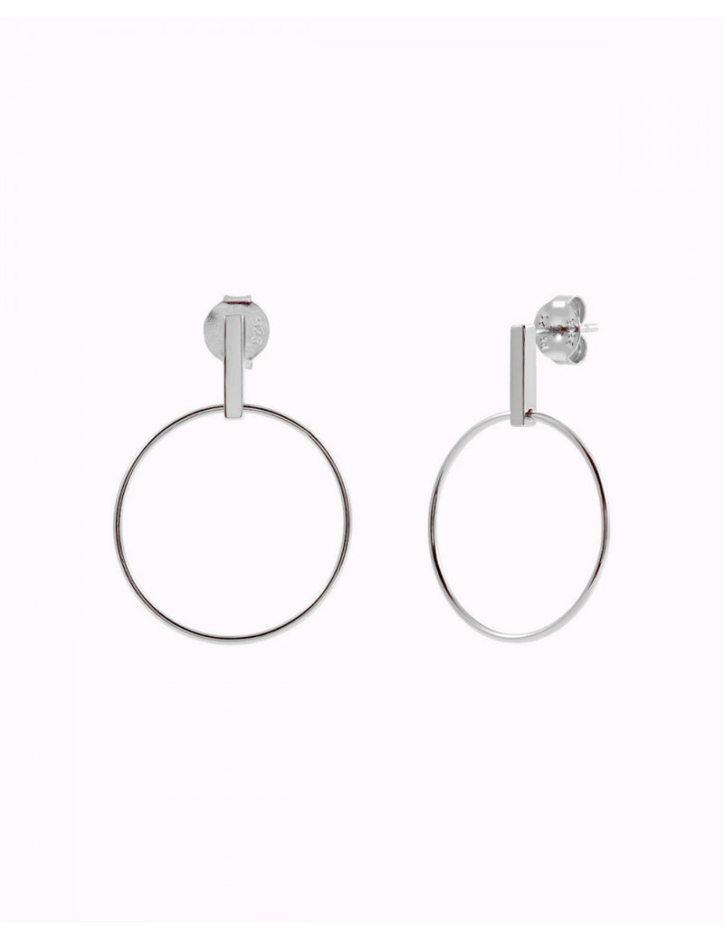 Bar & Circle Front Hoop Long Stud Earrings