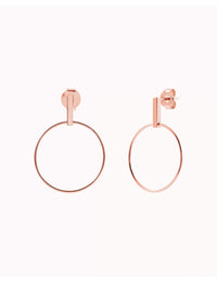Bar & Circle Front Hoop Long Stud Earrings