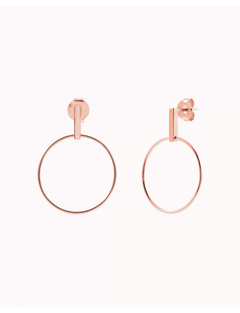 Bar & Circle Front Hoop Long Stud Earrings