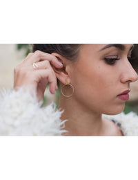 Bar & Circle Front Hoop Long Stud Earrings