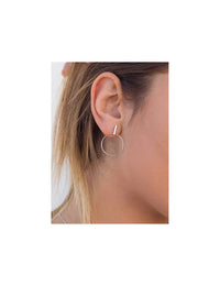 Bar & Circle Front Hoop Long Stud Earrings