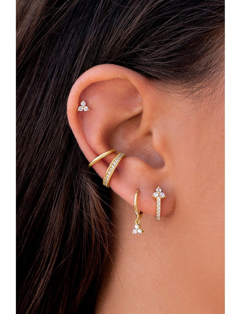 Boucles d'oreilles créoles en forme de fleur avec zircones cubiques serties en pavé