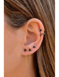 Dangling Chain CZ Double Flower Shaped Stud Earrings - Available in Black & White