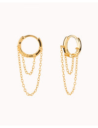 Helix Huggie Hoop Earrings With 2 Dangling Chains