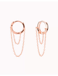 Helix Huggie Hoop Earrings With 2 Dangling Chains