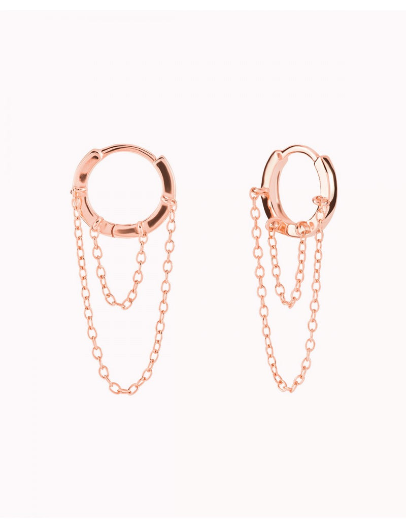 Helix Huggie Hoop Earrings With 2 Dangling Chains