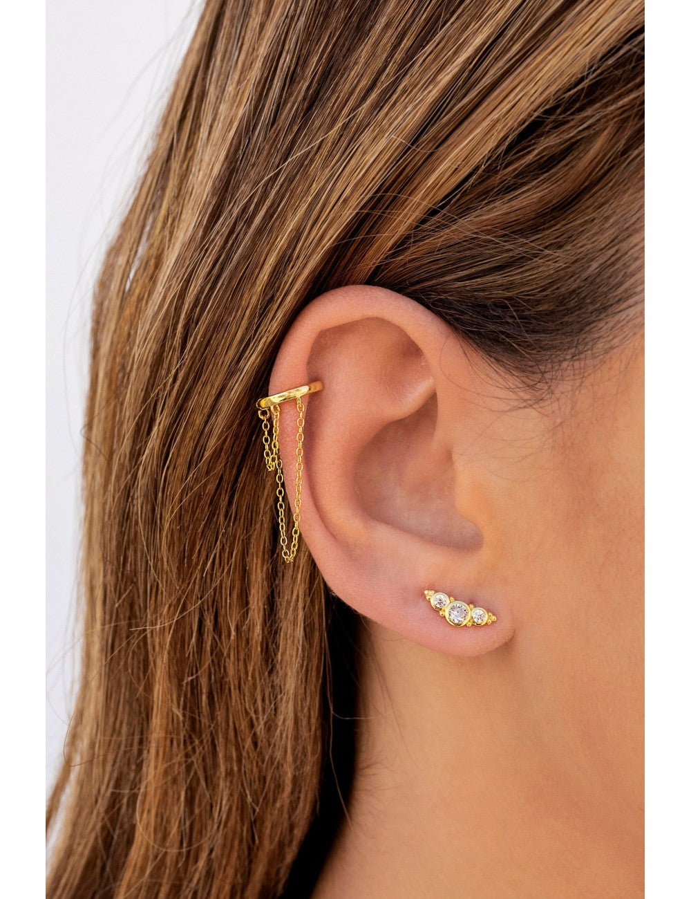 Helix Huggie Hoop Earrings With 2 Dangling Chains