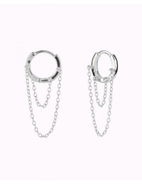 Helix Huggie Hoop Earrings With 2 Dangling Chains