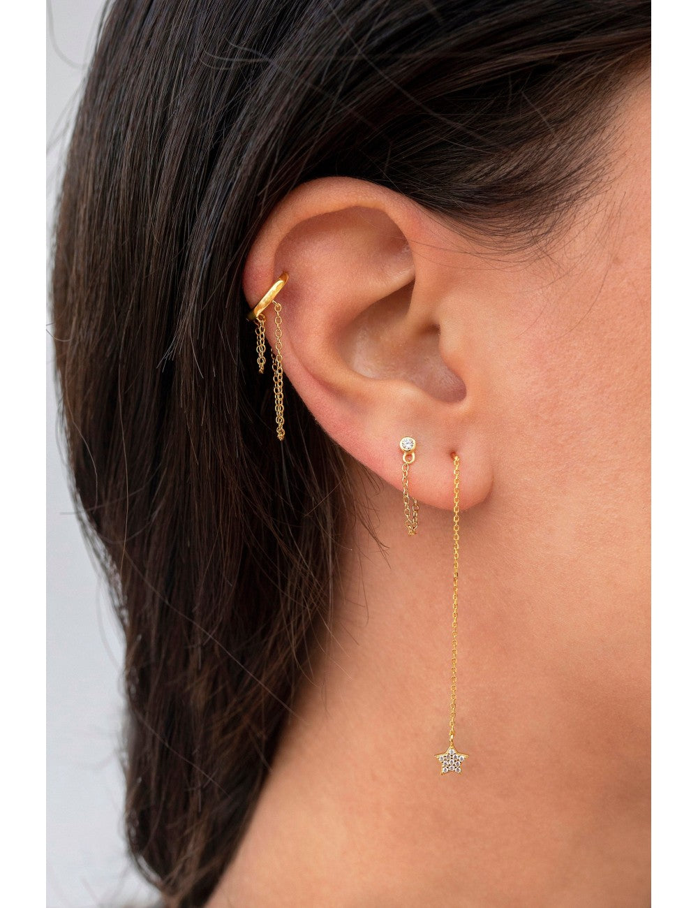 Helix Huggie Hoop Earrings With 2 Dangling Chains