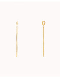 Huggie Hoop Earrings With Long Herringbone Chain Charm 