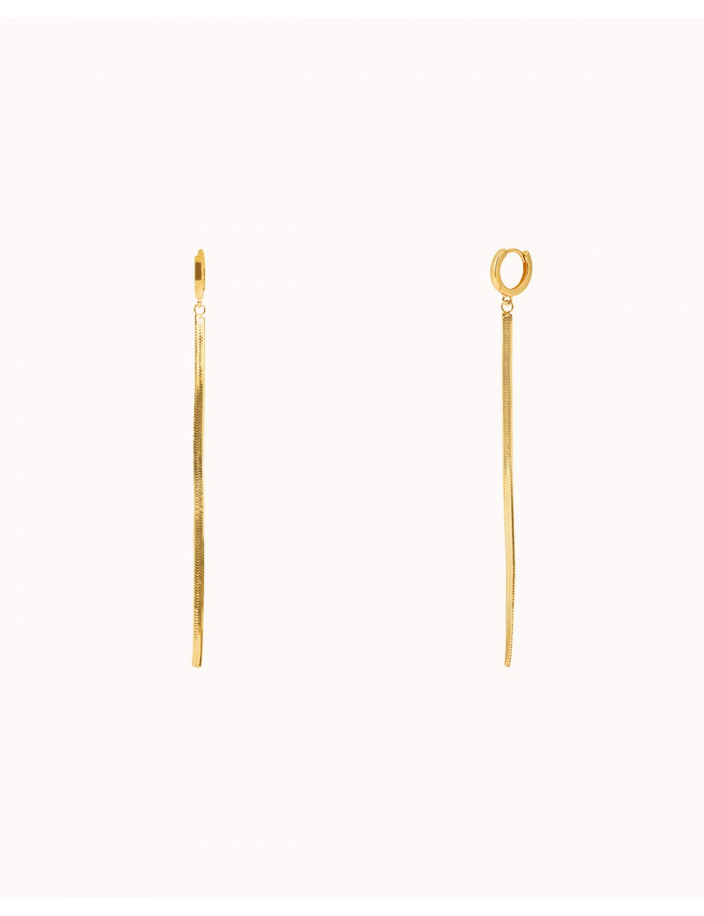 Huggie Hoop Earrings With Long Herringbone Chain Charm 