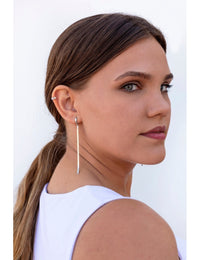 Huggie Hoop Earrings With Long Herringbone Chain Charm 