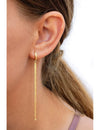 Huggie Hoop Earrings With Long Herringbone Chain Charm 