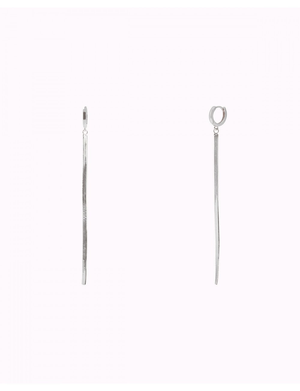 Huggie Hoop Earrings With Long Herringbone Chain Charm 
