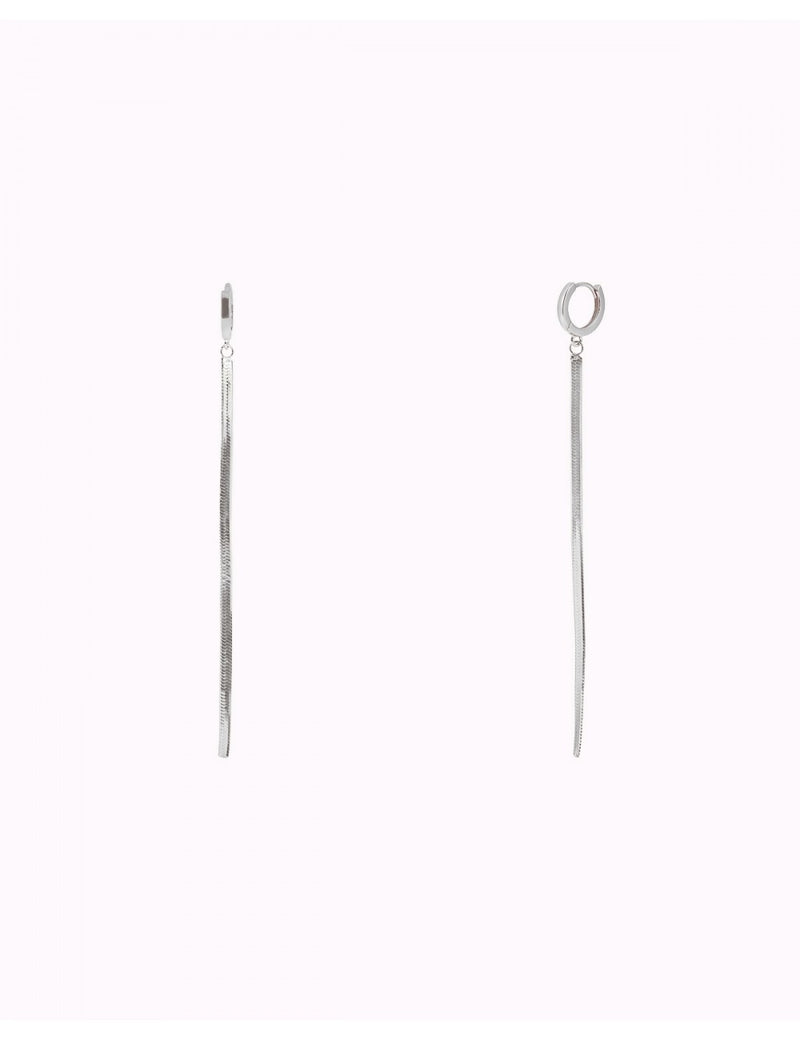 Huggie Hoop Earrings With Long Herringbone Chain Charm 