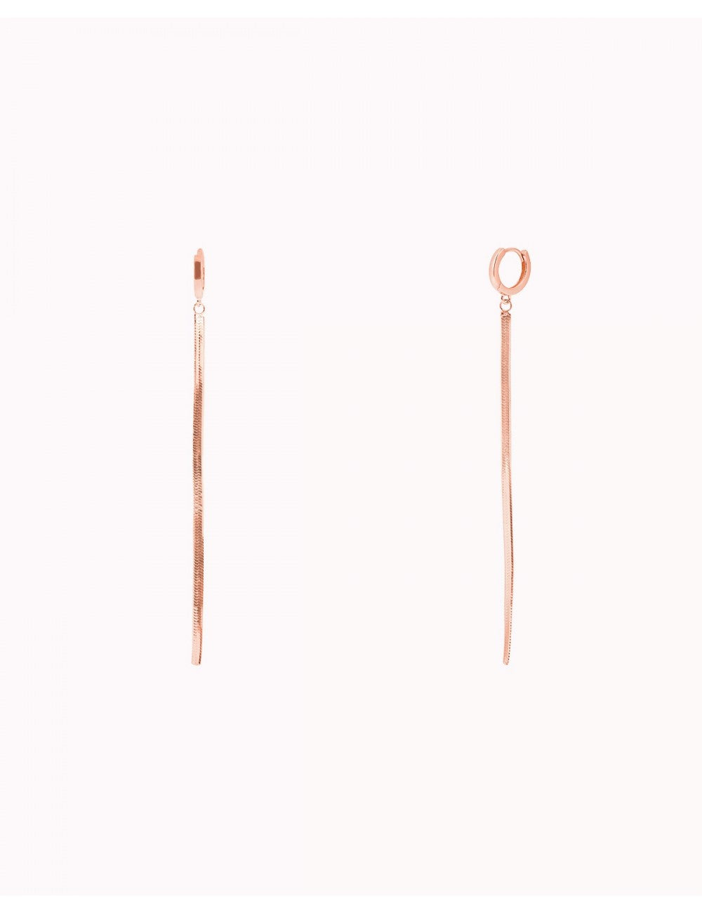 Huggie Hoop Earrings With Long Herringbone Chain Charm 