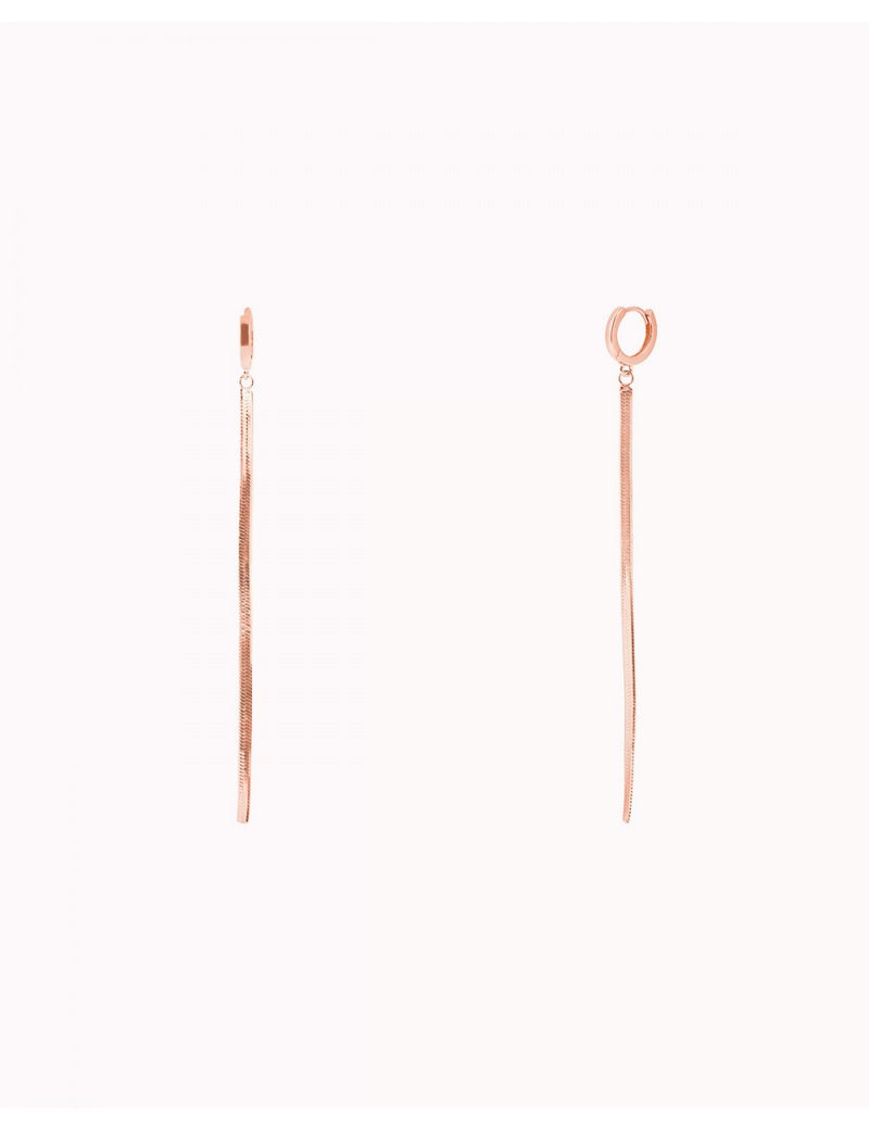 Huggie Hoop Earrings With Long Herringbone Chain Charm 